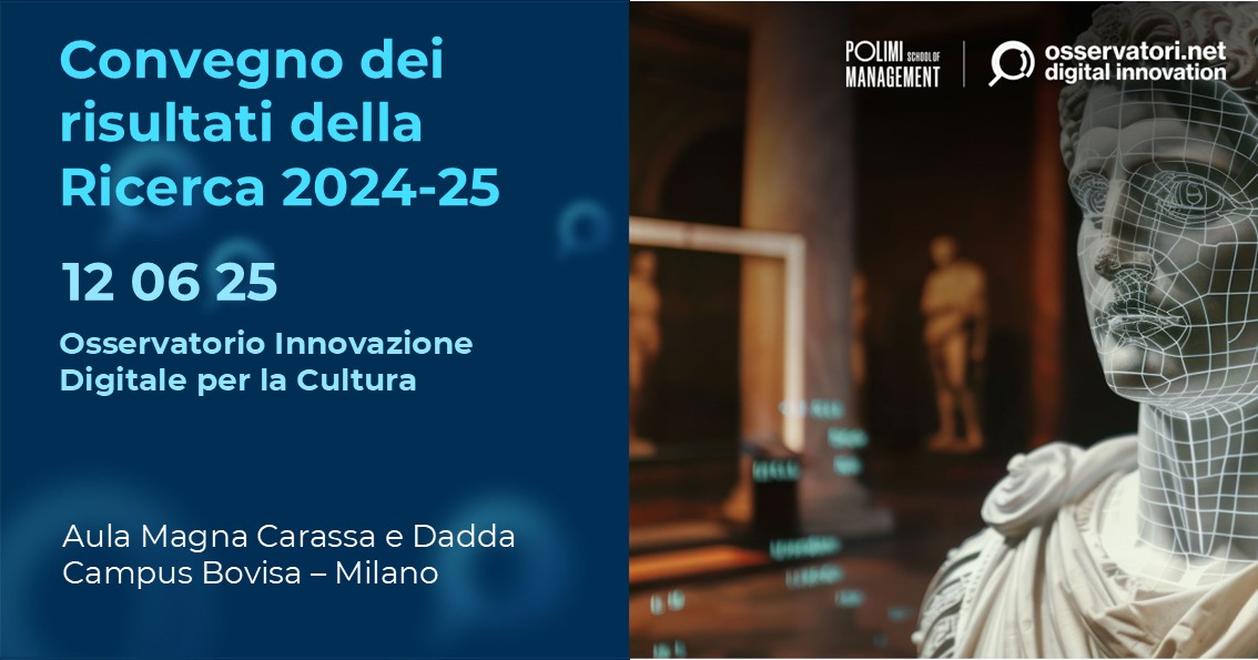 Anche quest’anno l’Associazione Gianluca Spina ETS patrocina il Convegno dell’Osservatorio Innovazione Digitale per la Cultura del Politecnico di Milano